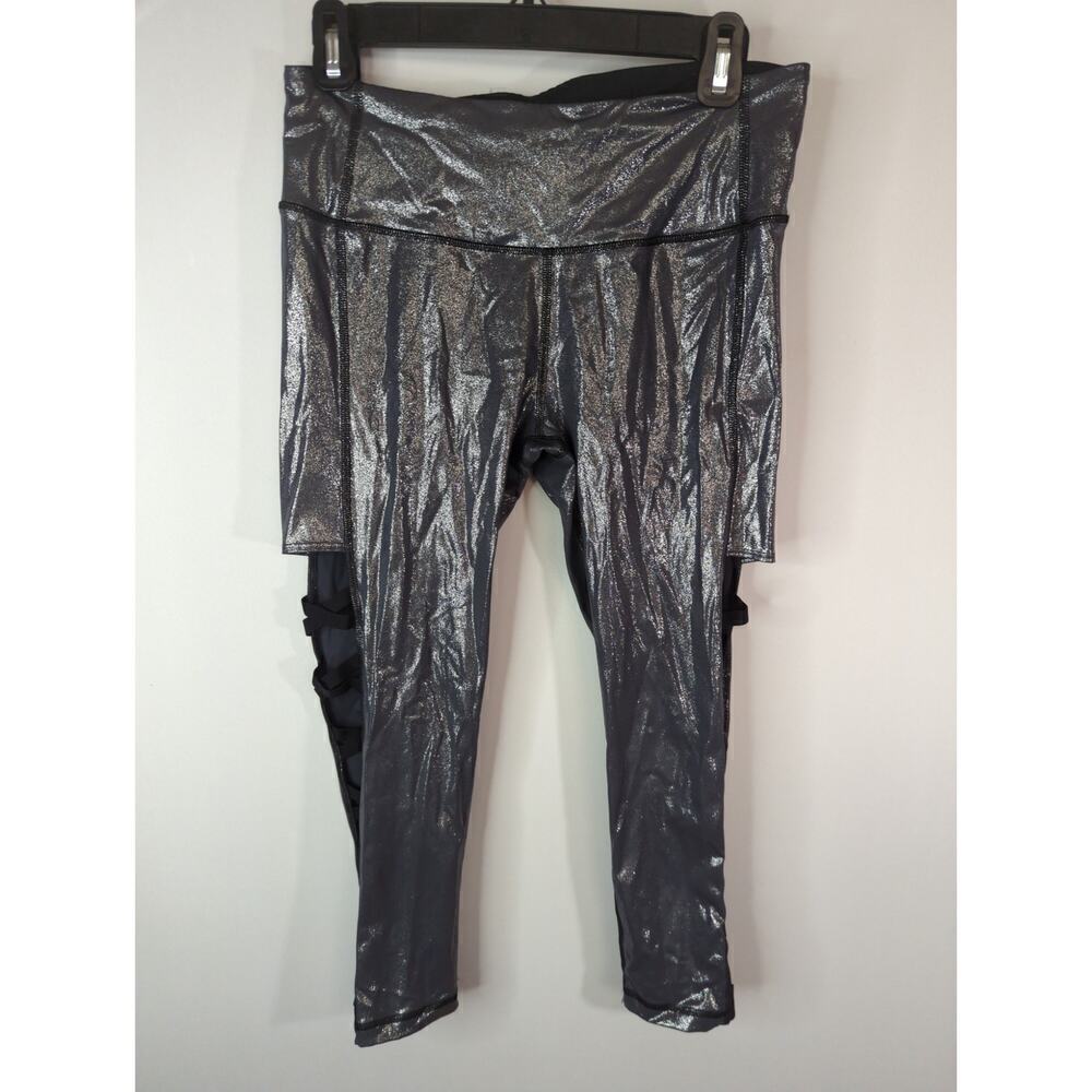 Pink Victoria’s‎ Secret Silver Metallic Cutout Crop Leggings Workout Gym Size M